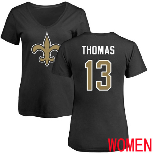 New Orleans Saints Black Women Michael Thomas Name and Number Logo Slim Fit NFL Football #13 T Shirt->women nfl jersey->Women Jersey